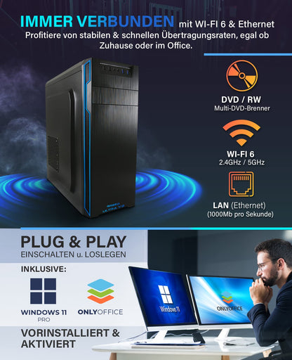 Greed® Ultra V2 PC with Intel Core i7 12700F - Fast desktop computer for office & home with 4.8 GHz, 32GB RAM, 1TB SSD + 1TB HDD, DVD+RW, USB 3.1, WLAN, incl. Win 11 Pro