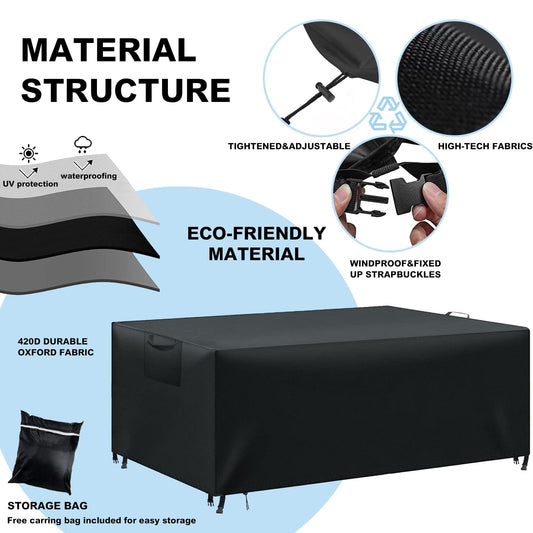 WUAYAMI garden furniture cover waterproof tarpaulin windproof anti-UV heavy duty 420D Oxford fabric for seating group garden tables patio furniture Black, 300x250x100