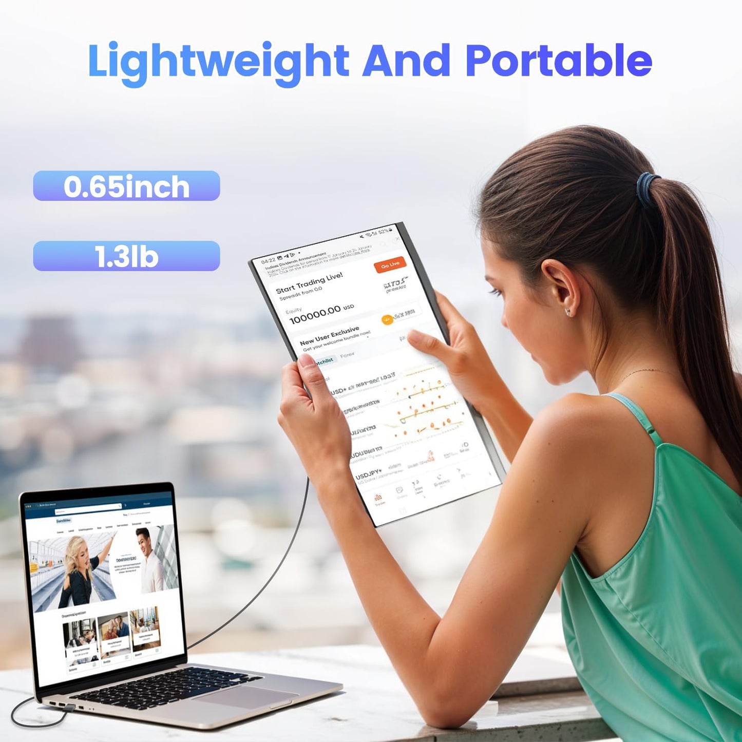 Teamgee Laptop Monitor Extension 15.6, 1080P FHD IPS Portable Monitor compatible with 13"-17" laptops, Slim Bezel-Less Screen Extender with detachable stand, Plug and Play for Mac, Windows.
