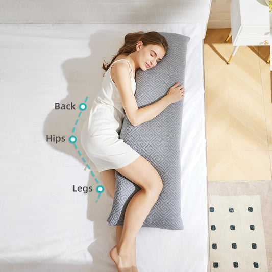 NOFFA Side Sleeper Pillow 39 x 137 cm Long pillow for side sleepers with shredded memory foam Pregnancy pillow Viscoelastic foam body pillow with cover, adjustable filling