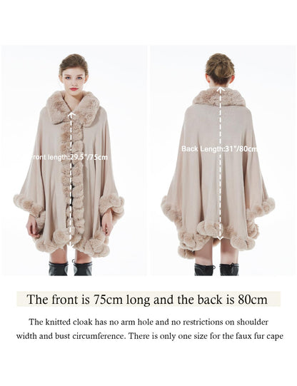 BEAUTELICATE Faux Fur Poncho Cape Knit Women's Winter Faux Fur Shawl Scarf Stole Cape Cardigan Warm with Collar for Wedding Ceremony Festive (Nude Pink, One Size)
