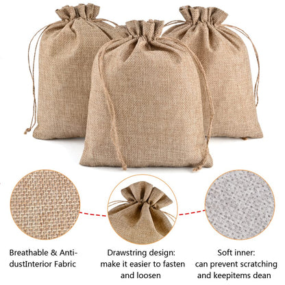 CLTPY 30 Pieces Burlap Bags 15x20 cm with Drawstring, Gift Bags Cotton Bags for Advent Calendar, Jewelry Wedding Party Favors Christmas