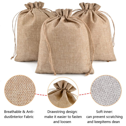 CLTPY 30 Pieces Burlap Bags 15x20 cm with Drawstring, Gift Bags Cotton Bags for Advent Calendar, Jewelry Wedding Party Favors Christmas