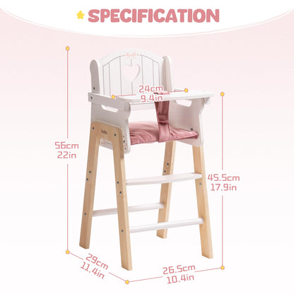ROBUD wooden doll high chair - doll furniture for 18~20 inch dolls - Pink