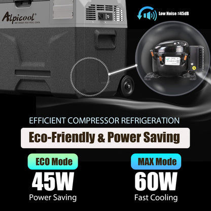 Alpicool ECX30 30L Compressor Cooler, 12V electric portable car refrigerator for camping with USB port, telescopic handle wheel, rechargeable (battery not included)