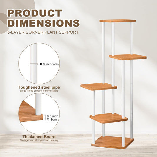 VASZOLA 5-Tier Wooden Flower Rack Plant Stand, Multi-layer Flower Display Stand Plant Shelf Flower Bench Flower Stairs Plant Stairs Shelf for Indoor Garden Balcony Decor (White)