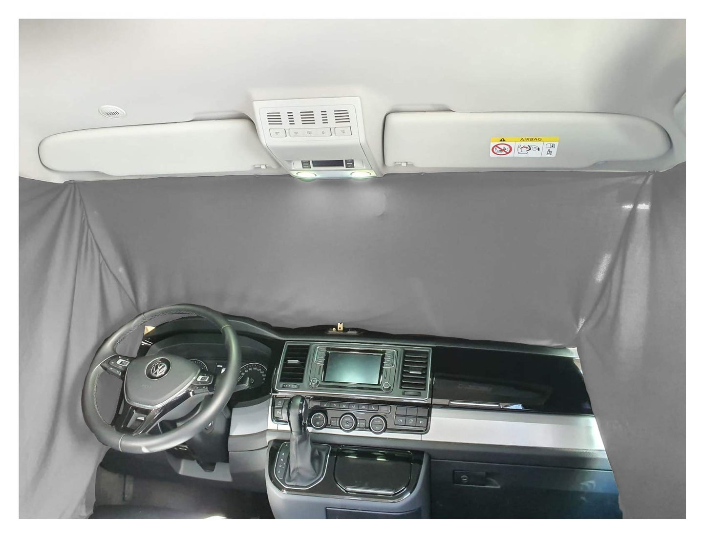 BREMEN SEAT COVERS Front Windshield Sunshade Camping Guide Cab Curtains Compatible with VW T5 T6 T6.1 in Grey