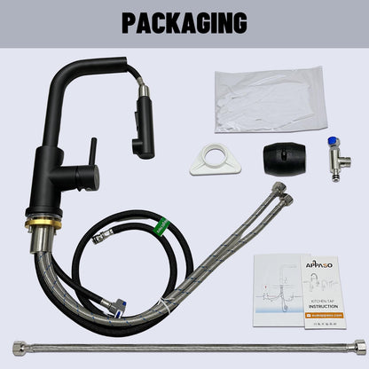 APPASO Low Pressure Kitchen Faucet Black, Kitchen Tap 3 Connectors, Low Pressure Kitchen Mixer Tap, Low Pressure Sink Mixer with 2 Spray Modes, Stainless Steel Black Mixer for Boiler.