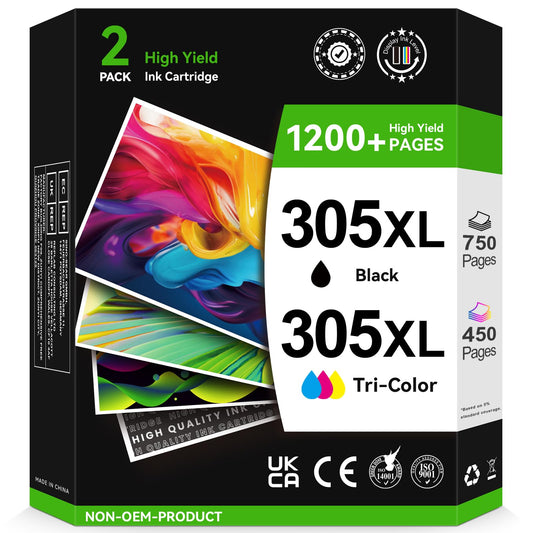 305XL ink cartridges Black/Color | 750/450+ pages, Compatible with HP 305 Original Ink Cartridges, for HP Deskjet 2820e 2800e 2810e 2700 2720e Plus 4100 4220e Envy 6000 6020 6032 Pro 6420.