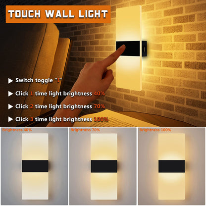 VOMI Wall Light Indoor Rechargeable LED Dimmable USB Cordless Wall Lamp with Touch Switch 3000mAh Battery Magnetic Mounting Wall Lighting for Bedroom no drilling needed