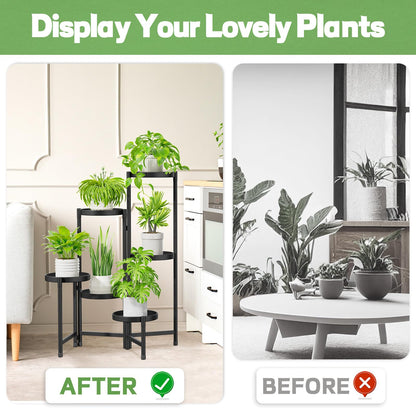 JC-Houser 6-Tier Plant Stand Flower Stand Metal, Plant Rack Flower Shelf Corner Indoor Outdoor, Foldable Flower Ladder Plant Stairs Plant Stand for Garden Balcony Living Room (Black)