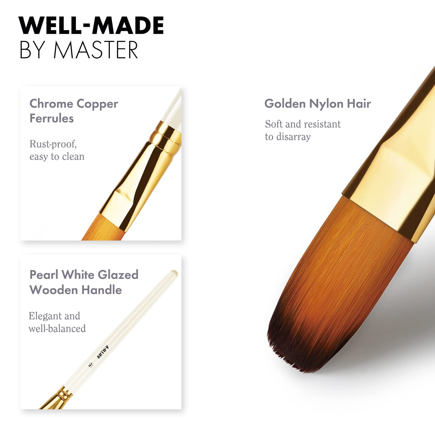 ARTIFY 18-piece brush set, suitable for acrylic, oil, gouache, watercolor brushes including pop-up carrying case with palette and 2 sponges - white.