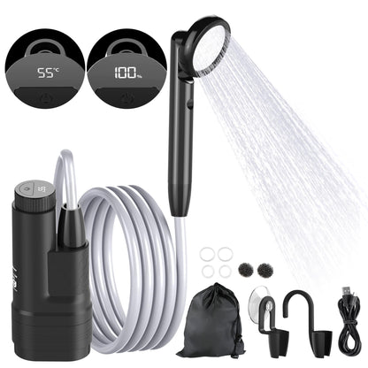 YAOBLUESEA Camping Shower with Pump, Portable Camping Shower Set with 4000mAh Rechargeable Battery & 1.8m Hose, Digital Screen Portable Camping Shower for Garden Camping Car Washing Pet Bathing