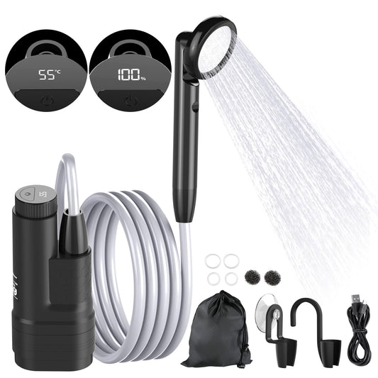YAOBLUESEA Camping Shower with Pump, Portable Camping Shower Set with 4000mAh Rechargeable Battery & 1.8m Hose, Digital Screen Portable Camping Shower for Garden Camping Car Washing Pet Bathing