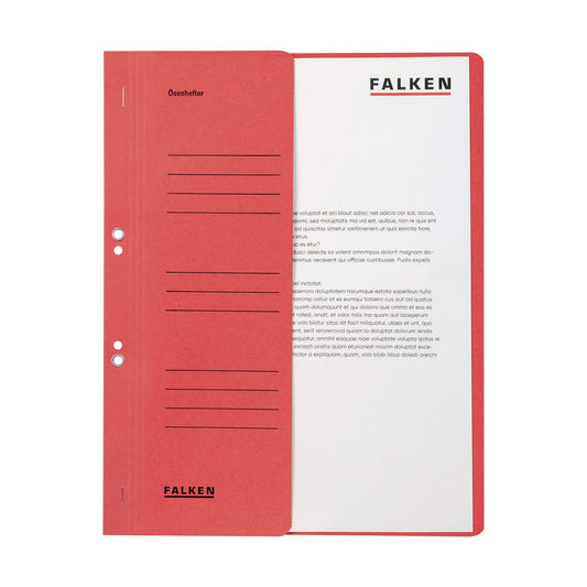 Original Falcons 50-pack eyelet files. Made in Germany. Made from recycled cardboard with half-front cover and commercial stapling for DIN A4 red folder collection folder Blue Angel
