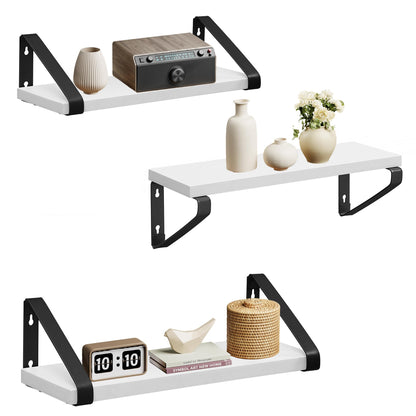 VASAGLE Wall Shelf, Floating Shelf, Set of 3, Shelf Board, 2 Mounting Options, 30/35/40 cm, for Living Room, Kitchen, Home Office, Bathroom, White-Matte Black LWS033B14