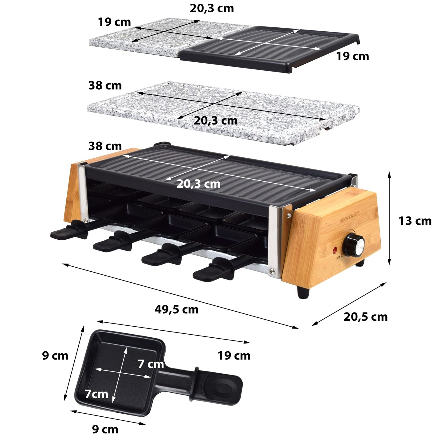 Syntrox Germany RAC-1200W-Murten Raclette in wood design with split plates Hot stone & grill plate, Weight: 7.5 kg