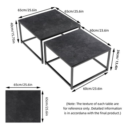FATIVO Coffee Table Black Marble Living Room Table: set of 2 side tables modern square with metal frame for large living room: 65×65×40cm small: 60×60×34cm