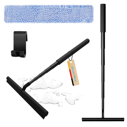 FIVAVA Shower Squeegee Extendable Black, Squeegee with Telescopic Pole, Silicone Shower Squeegee, Black Squeegee for Windows, Floors, and Shower Cabins.