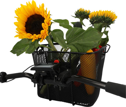 Fischer E-Bike handlebar basket with quick attachment, specifically designed for E-Bikes, carrying capacity of 5kg, suitable for all common displays with a width of 9 cm, including Bosch displays, black.