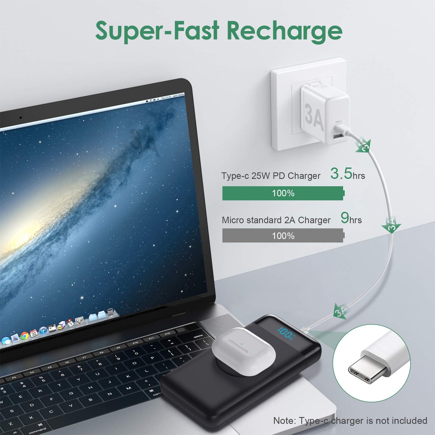 AXNEB Wireless Powerbank Fast Charging 25W PD3.0+QC4.0, 15W Wireless Charger 26,800mAh Powerbank 4 Outputs USB C External Battery with LCD Display Compatible with iPhone Huawei Samsung S20 iPad Oppo Xiaomi