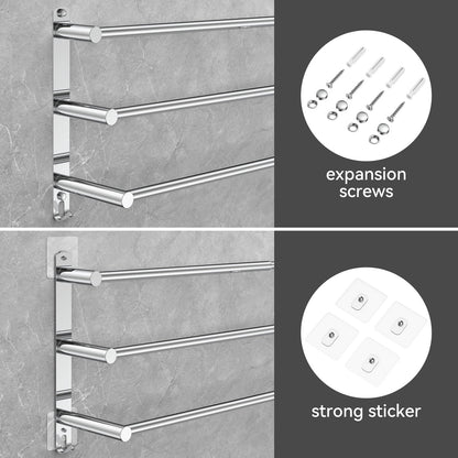 Towel rack Extendable 43-78CM without drilling Stainless steel double towel bar Bathroom Wall adhere bath towel holder wall mount (Silver 3-Bar)