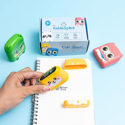 KiddoSpace Name Stamp for Kids' Textiles - (white + black ink) KiddoStamp Double-sided Name Stamp for Kids' Textiles, waterproof - personalized clothing stamp.