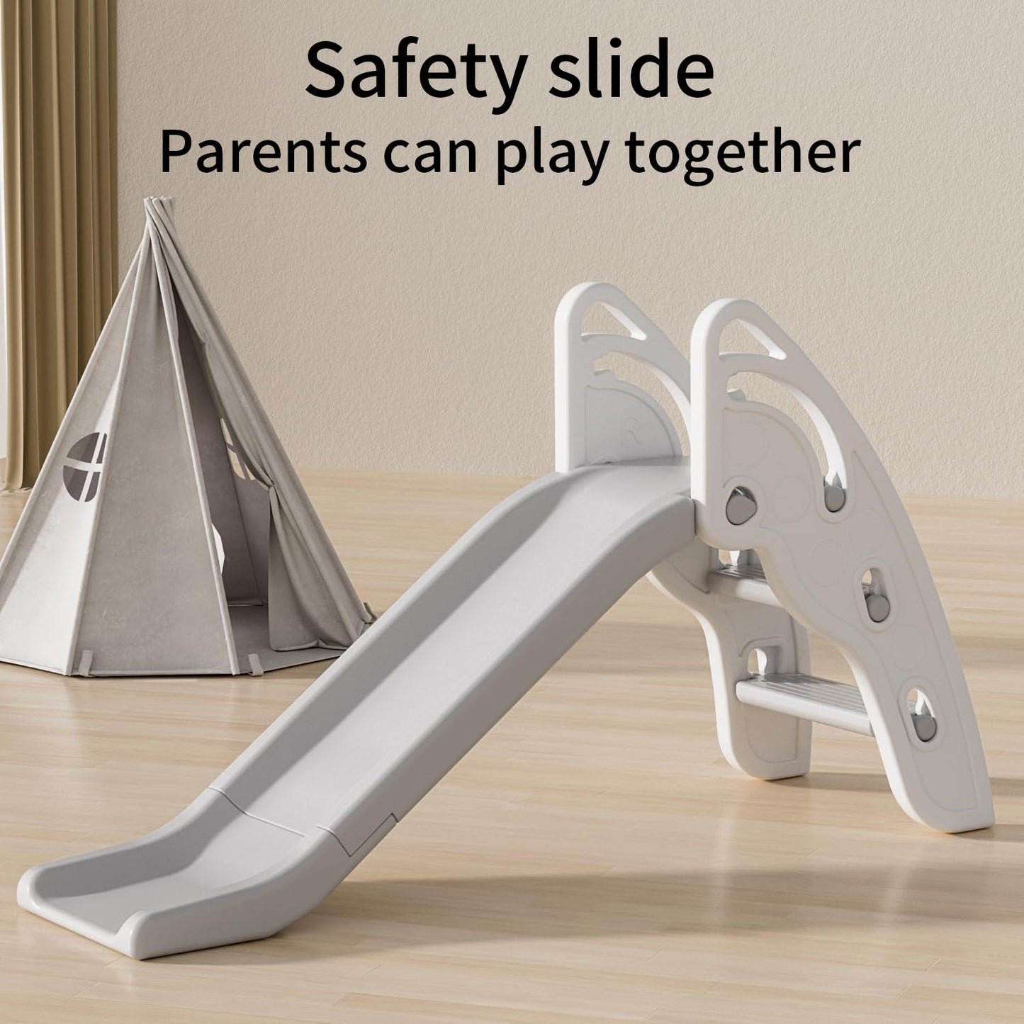 Gupamiga Slide Outdoor and Indoor for Kids with Handles, Extra Long Slide Slope and Non-Slip Stairs, High Strength, Easy Assembly and Foldable, Children's Slide for Ages 3+ (white)