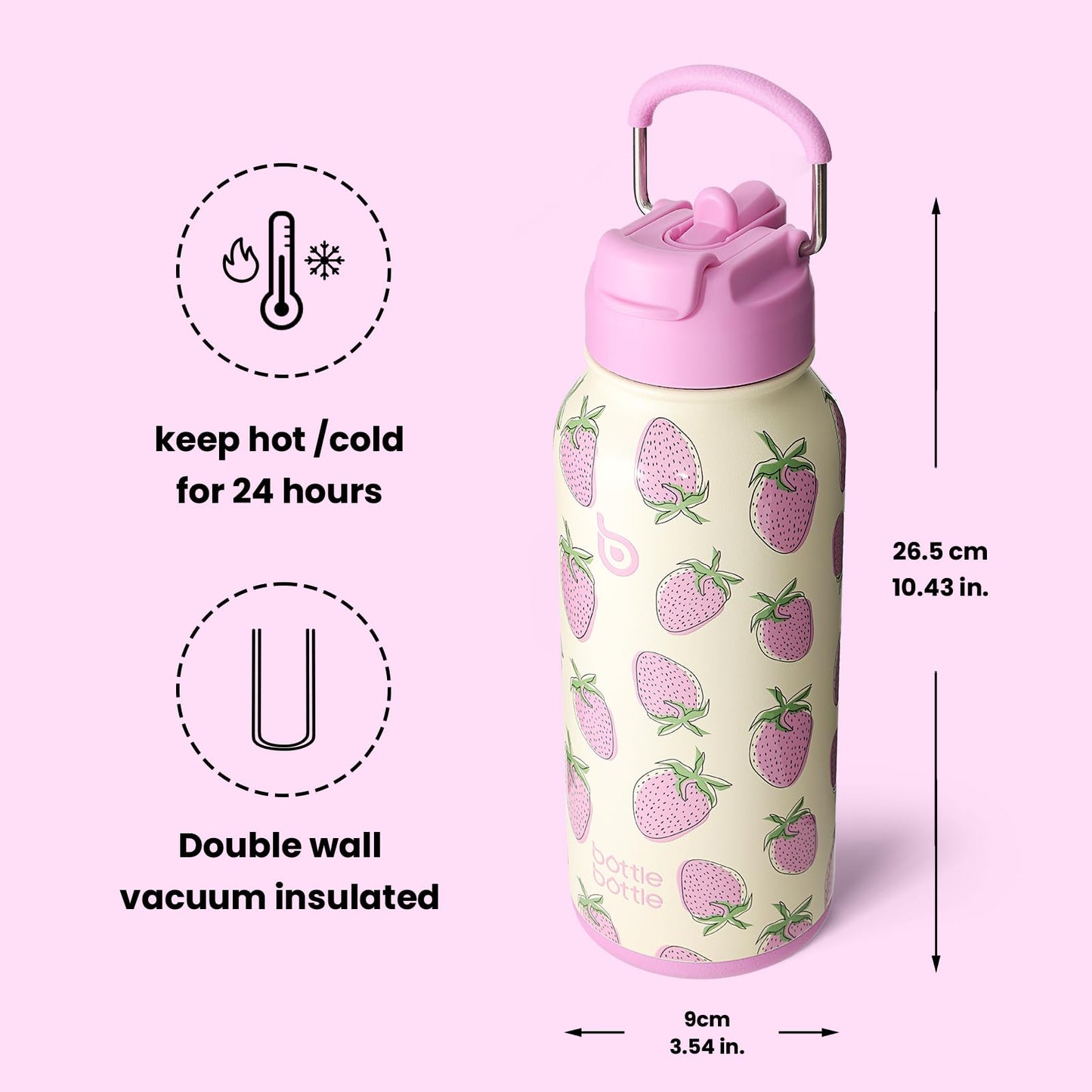 bottlebottle BOTTLE BOTTLE Stainless Steel Water Bottle 1L with Straw - Leakproof Insulated Bottle for Sports & Gym, with Pill Compartment, BPA-free, double-walled (Sweet Berry)