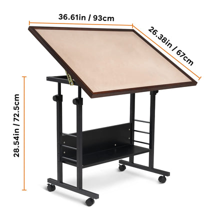 Becko US Jigsaw Puzzle Table Puzzle Board with Cover Puzzle Easel Tilting Table with Height Adjustment for Up to 1500 Pieces, Enclosed with 4 Wheels (Brown)