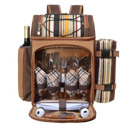Hap Tim 4 Person Picnic Backpack Set with Insulated Leakproof Cooler Bag, Wine Holder, Fleece Blanket, Cutlery Set, Camping, Family, and Lover Gifts (EU-36079)