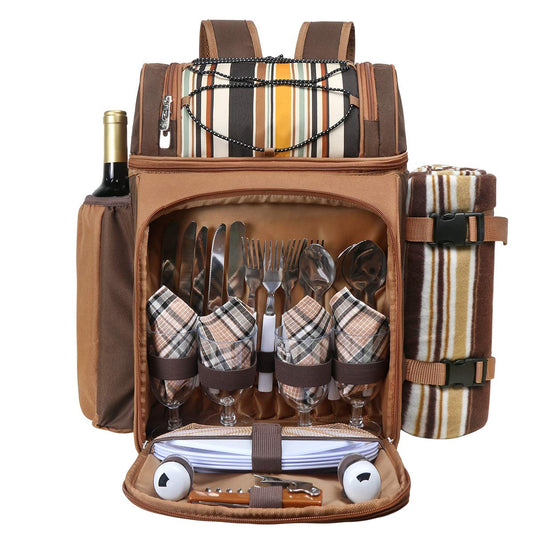 Hap Tim 4 Person Picnic Backpack Set with Insulated Leakproof Cooler Bag, Wine Holder, Fleece Blanket, Cutlery Set, Camping, Family, and Lover Gifts (EU-36079)