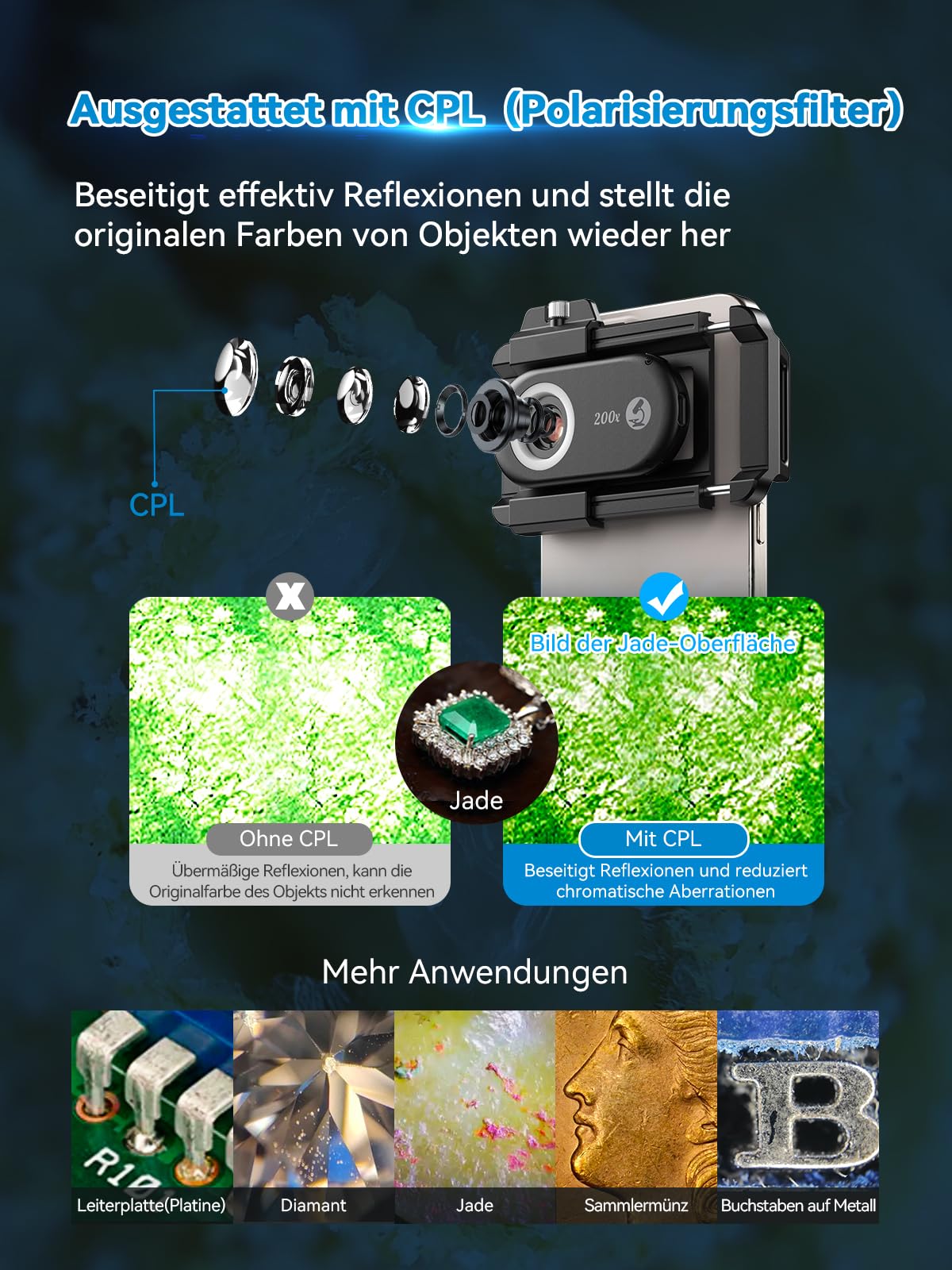 APEXEL 3in1 Mini microscope for smartphone camera, mobile microscope for smartphone, Explore Micworld with Smartphone Microscope