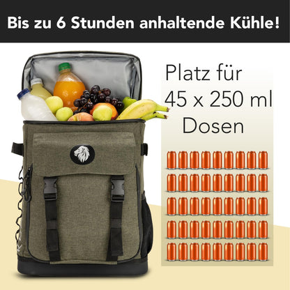 KHALISIA - REISSUE - Bike bag backpack with cooler compartment - Bike accessories - with extra picnic compartment - insulated pannier bag - Khaki - 25 liters