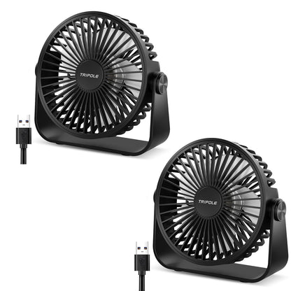 TriPole 2 Pack USB Desk Fan, 3 Speeds Strong, 360° Rotation Personal Wind Table Fan, Portable Mini Fan for Table Home Bedroom Office, Black