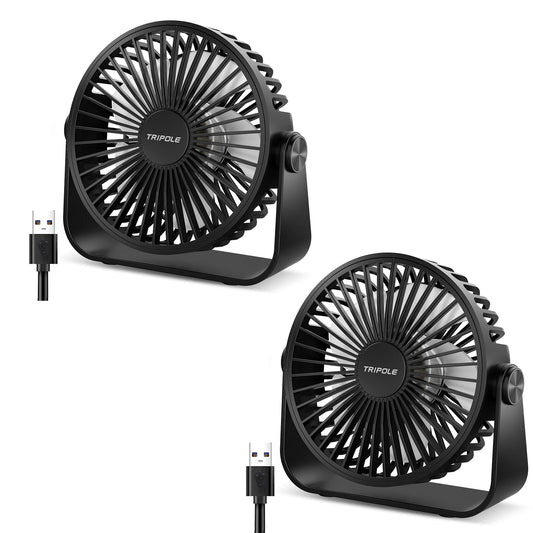 TriPole 2 Pack USB Desk Fan, 3 Speeds Strong, 360° Rotation Personal Wind Table Fan, Portable Mini Fan for Table Home Bedroom Office, Black