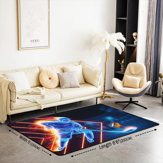 Loussiesd Ice Hockey Living Room Carpets Hockey Player Accent Rug Children Winter Sports Decor Modern Carpet Puck Hockey Indoor Floor Mat Room Decor Carpet 150x200cm