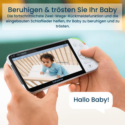 Babysense baby monitor with camera and 5.5-inch 1080p full HD split screen display, 2 cameras, RGB night light, 5000mAh large battery, 2-way audio, 4X zoom, no WiFi, Model: MaxView-2CAM