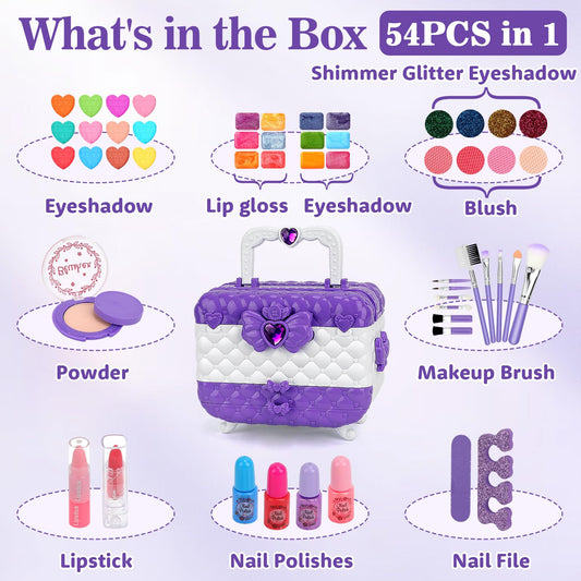 Kids Makeup Set for Girls, Pretend Play Makeup Kit for Girls, Washable Makeup Kit for Kids, Halloween Christmas Birthday Gifts for Kids Ages 4-11