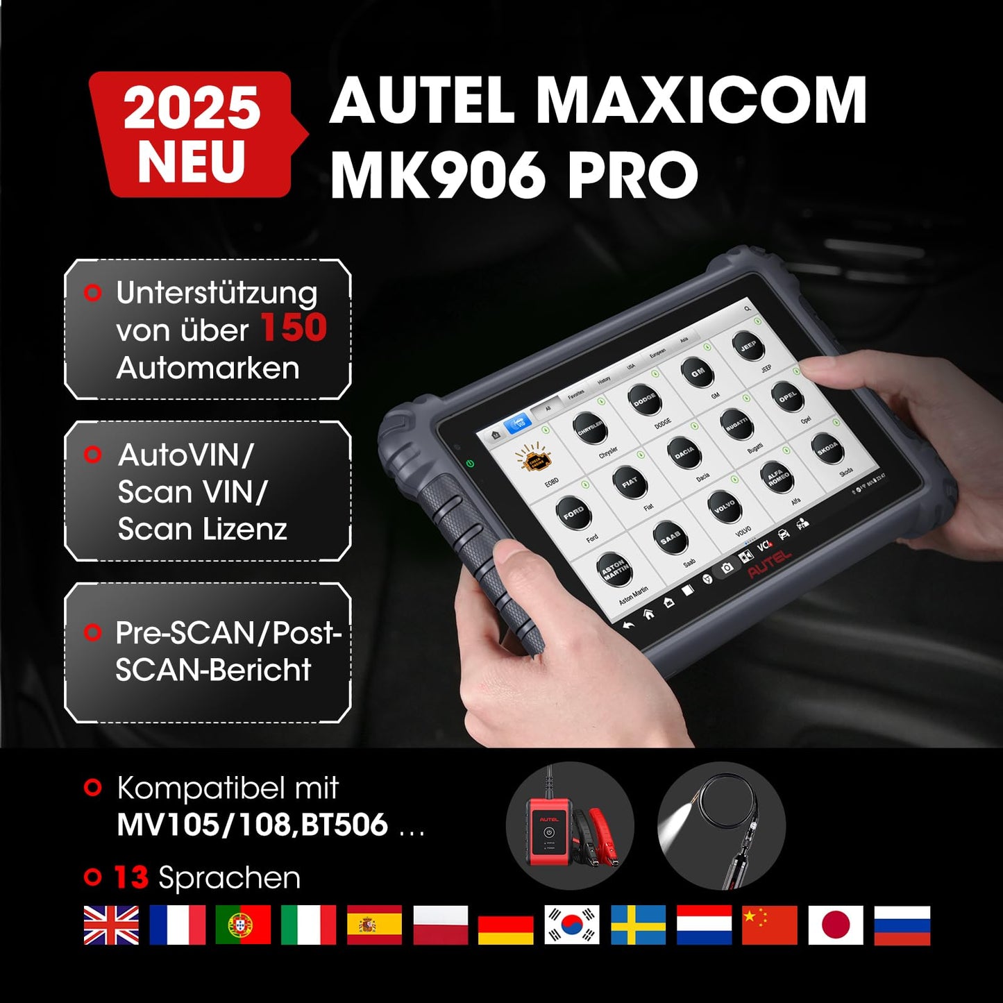 Autel Car Diagnostic Tool MaxiCOM MK906Pro OBD2 Scanner, upgraded from MK908/MS906BT, same as MS906 Pro, ECU coding, bi-directional control, 36+ services, 10 high-end functions, all systems.