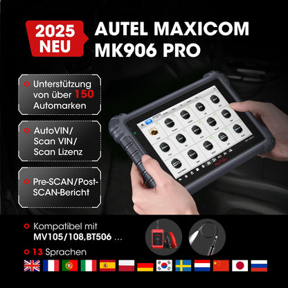 Autel Car Diagnostic Tool MaxiCOM MK906Pro OBD2 Scanner, upgraded from MK908/MS906BT, same as MS906 Pro, ECU coding, bi-directional control, 36+ services, 10 high-end functions, all systems.