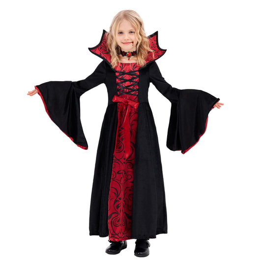 Funnlot Vampire Costume Girls Gothic Halloween Costume Dress with Vampire Teeth Kids Carnival Costume Cosplay M(7-9 Years)