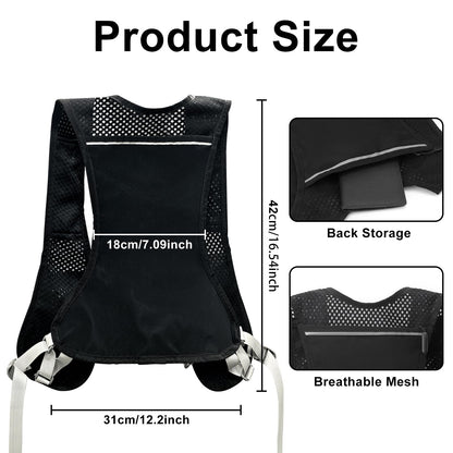 Running vest for women and men. Reflective hydration pack with 2 x 500 ML, adjustable chest straps, soft water bottles, front and back zipper backpack for cycling, hiking, running, outdoor activities.