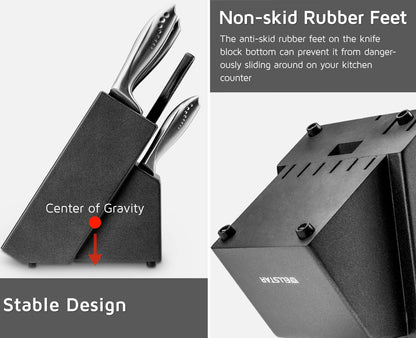 Knife block without knives, WELLSTAR Natural Wood Kitchen Knife Block without Knives – Hardwood Countertop Knife Storage with Built-In Knife Sharpener - Black