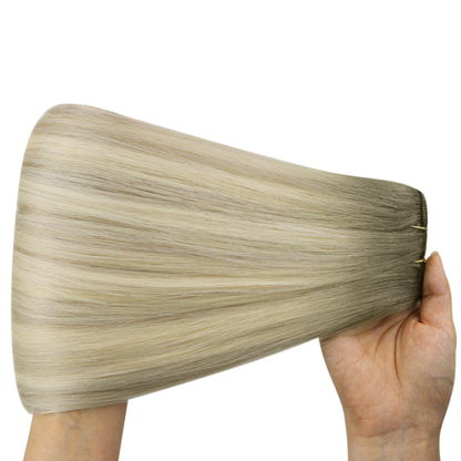 YoungSee blonde 45cm real hair weft for sewing in ash blonde ombre blond hair extensions double weft weave extensions for women 100g #SUN