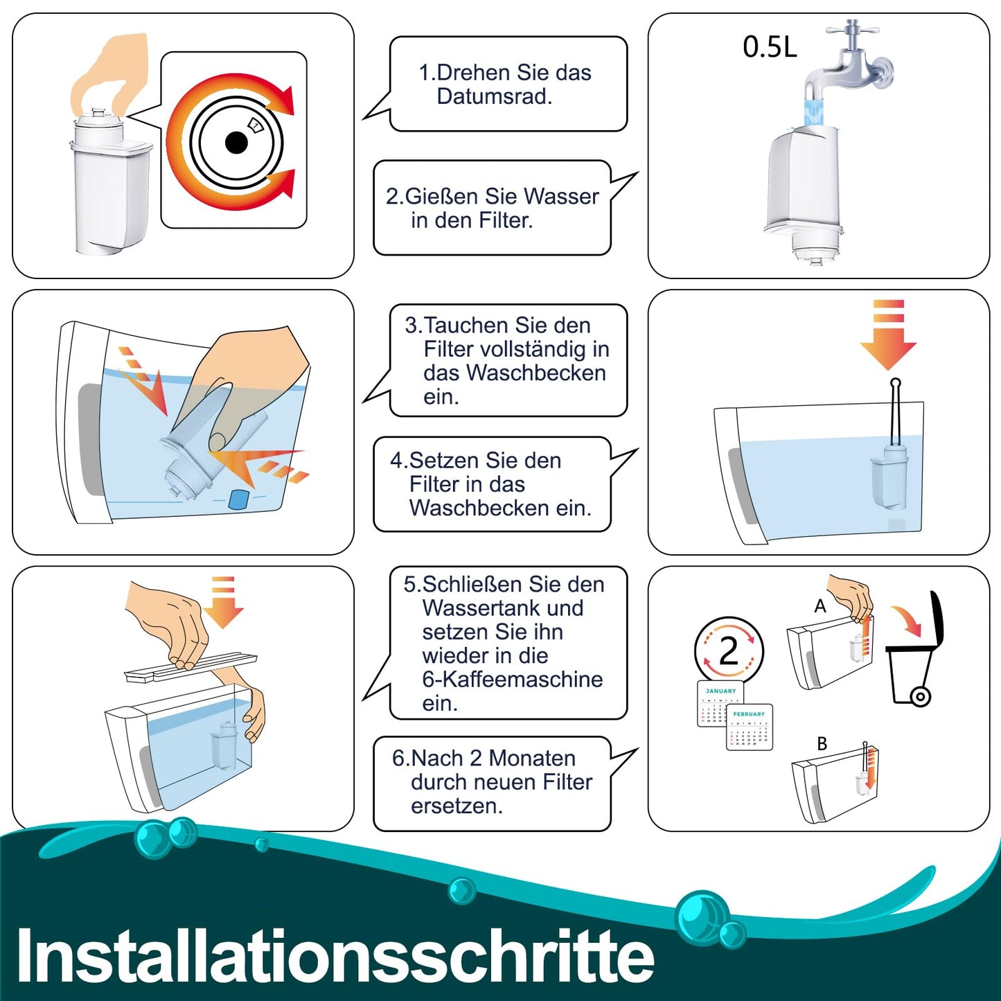 ARETHONE water filter for Siemens EQ series, EQ3/EQ6/EQ9, EQ500, S700, water filter coffee machine for Bosch Vero, TZ70003/TCZ7003/467873, Siemens 3200, Neff C77V60 series. (8 pack)