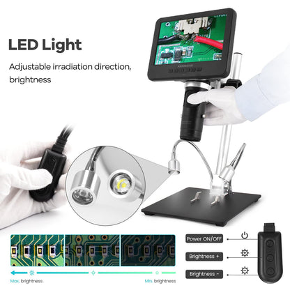 Andonstar AD246-M Digital Microscope, with 3 lenses, 1080P FHD video recording, 7-inch LCD 500x, soldering microscope, biological microscope kit with 32G card, prepared slides.