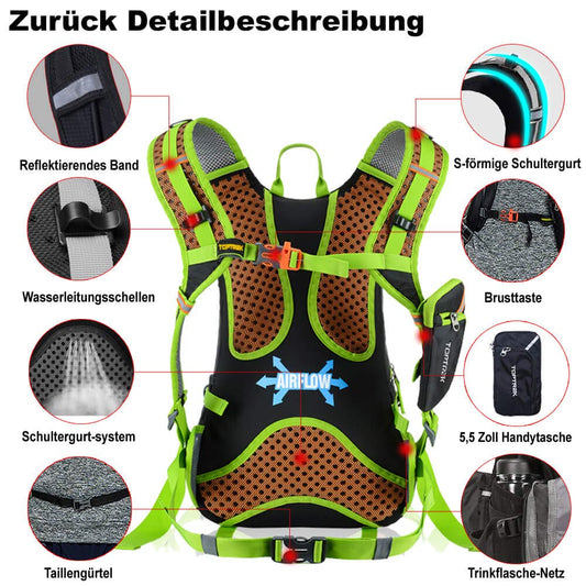 toptrek Bike Backpack 18L Ultra-lightweight Bicycle Backpack with Rain Cover and Helmet Cover Hydration Backpack Waterproof Cycling Backpack Sports Backpack Hydration Backpack (Green)