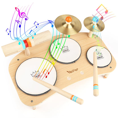 Wooden toy drum set for kids, 8 in 1 musical instruments children's toy for ages 3-5, boys and girls Montessori toy.