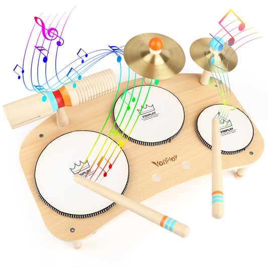 Wooden toy drum set for kids, 8 in 1 musical instruments children's toy for ages 3-5, boys and girls Montessori toy.